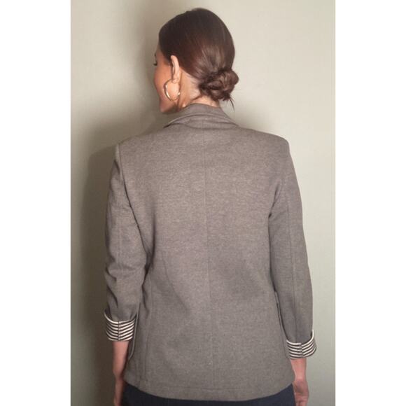 Zara Gray Knit Blazer Interior Cotton Stripes ~ Nautical Prep ~ Men S Women M/L - Picture 2 of 7